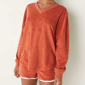 Pink Varsity v-neck top & shorts set